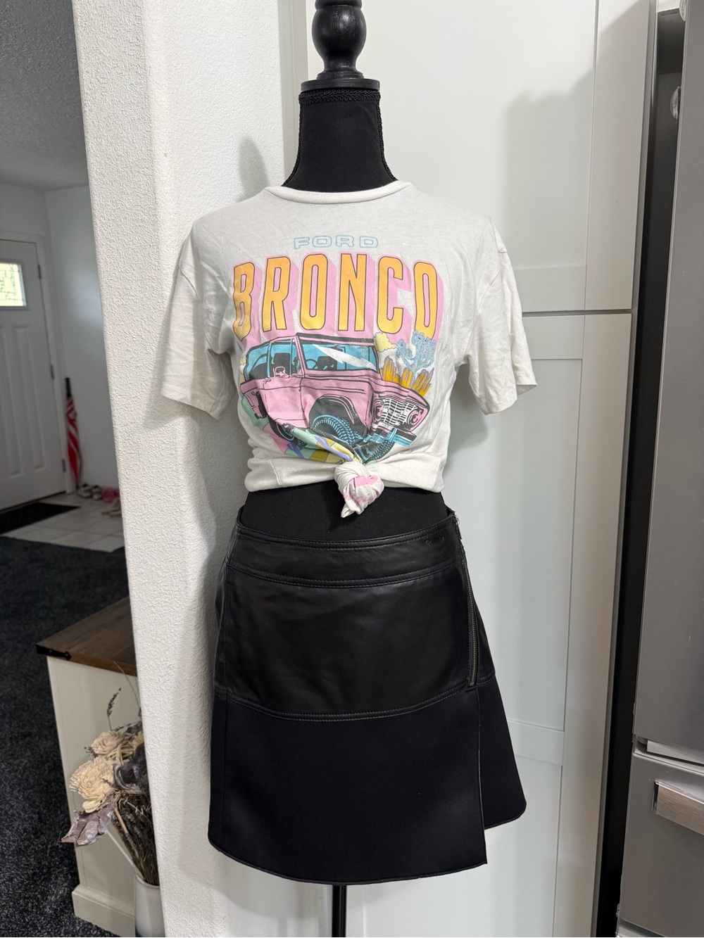 Halogen Black A-Line Skirt with Leather Panels